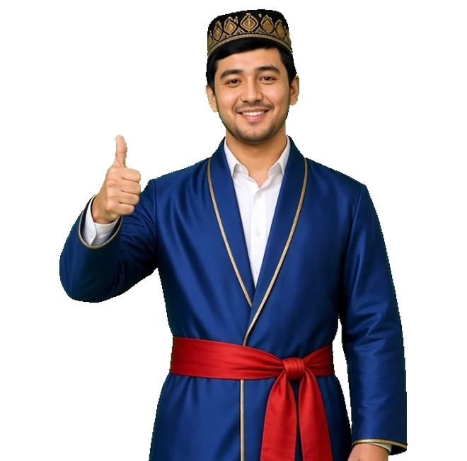 Zaim UZ maskoti bosh barmog'ini ko'taradi